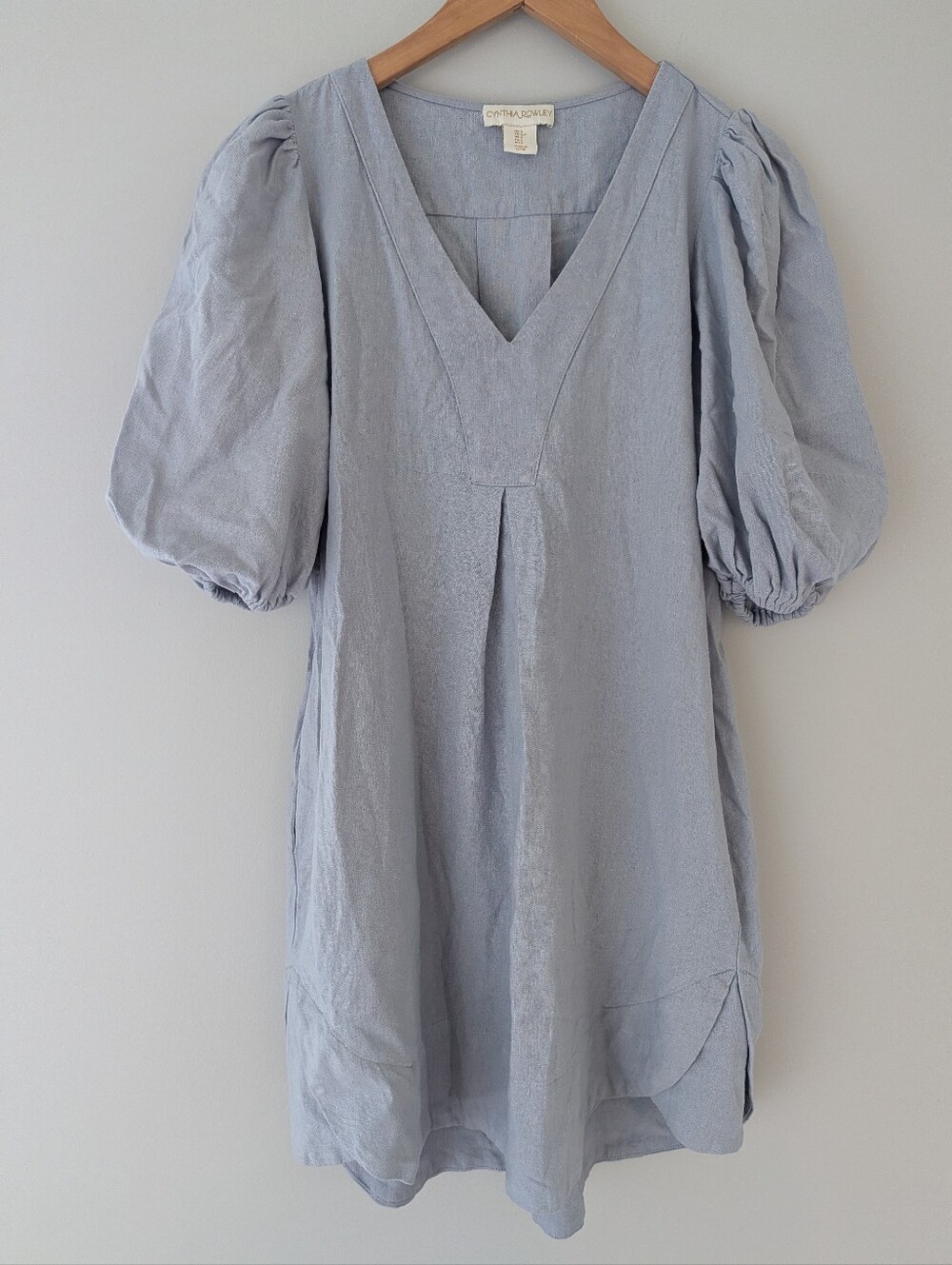 Cynthia Rowley Linen Blend Balloon Sleeve Tunic Dress S Blue Pockets